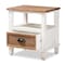 Baxton Studio Glynn Rustic Farmhouse Weathered Two-Tone White and Oak Brown Finished Wood 1-Drawer Nightstand 178-11405-Zoro - alternate 3